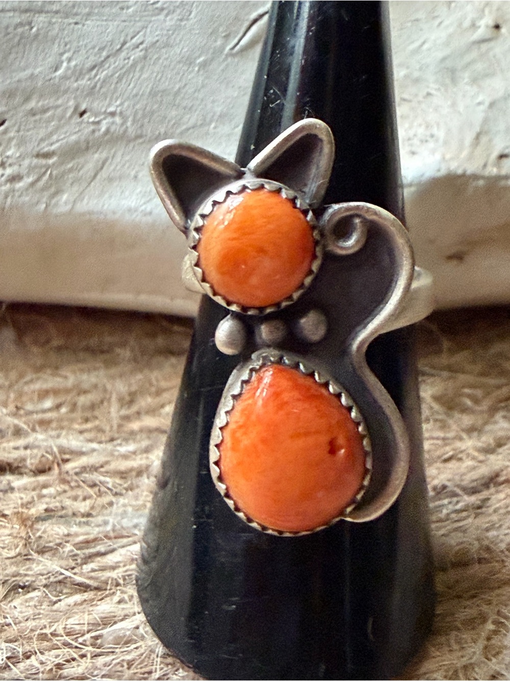 Sterling Silver Orange Spiny Cat Ring